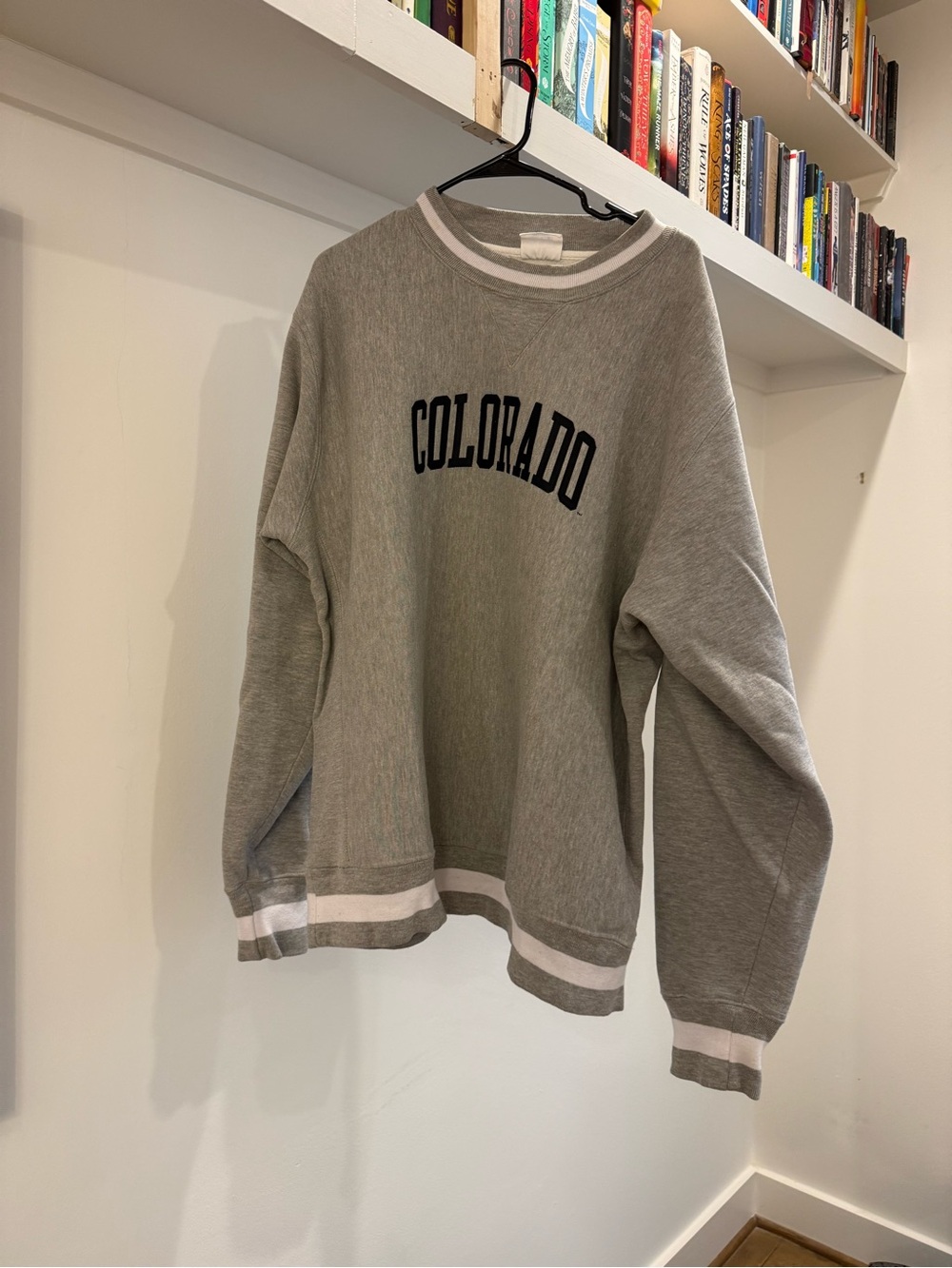 Champion Gray Crewneck Sweatshirt with Colorado Script and White Striping